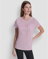 ダナ キャラン ニューヨーク レディース トップス Tシャツ クルーネック ロゴ DKNY Sport Womens Puff Logo Crewneck TShirt Pink Lavender ピのサムネイル