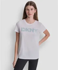 ダナ キャラン ニューヨーク レディース トップス Tシャツ クルーネック ロゴ DKNY Sport Womens Puff Logo Crewneck TShirt Whitemineral ホワのサムネイル
