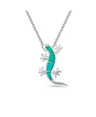 ブリング レディース アクセサリー ネックレス・チョーカー・ペンダントトップ レース Bling Jewelry Nautical Tropical Green Opal Gecko Lizard Pendant Necklace in Sterlingree