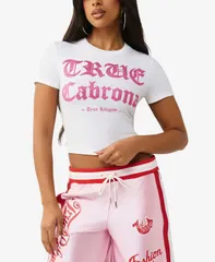 トゥルーレリジョン レディース トップス Tシャツ True Religion Womens Crystal Slogan Baby TShirt Optic White ホワイト