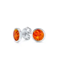 ブリング レディース アクセサリー ピアス・イヤリング Bling Jewelry Classic Iridescence Bezel Setting Flat Round Circle Created Fire Opal Stud Earrings Plat