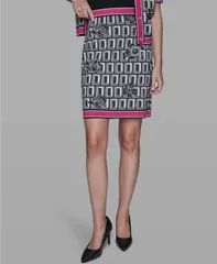 カール ラガーフェルド レディース アウター ニット・セーター プリント スカート KARLAGERFELD PARIS Womens Printed Sweater Skirt Soft Whiteblackparis Pink ホワイト