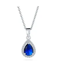 ブリング レディース アクセサリー ネックレス・チョーカー・ペンダントトップ レース Bling Jewelry 5CT Solitaire Teardrop Halo Sapphire Blue CZ Pendant Necklace Silver Plat
