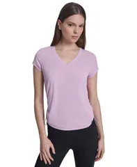 ダナ キャラン ニューヨーク レディース トップス Tシャツ Vネック ギャザー DKNY Sport Womens Ruched Side Seams VNeck Tech TShirt Pinkのサムネイル