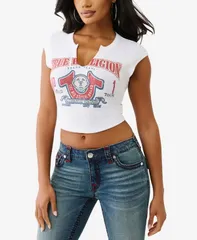 トゥルーレリジョン レディース トップス シャツ True Religion Womenshort Sleeve Distressed Buddha TShirt Optic White ホワイトのサムネイル