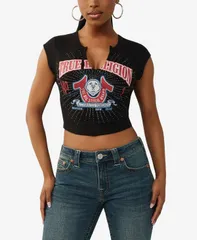 トゥルーレリジョン レディース トップス シャツ True Religion Womenshort Sleeve Distressed Buddha TShirt Jet Black ブラック