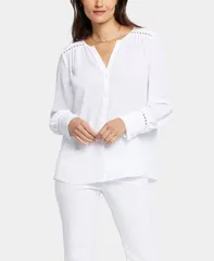 エヌワイディージェイ レディース トップス シャツ NYDJ Womens Liliana Peasant Long Sleeve Toptic White ホワイト