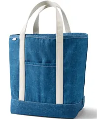 ランズエンド レディース バッグ Lands End Large Solid Color 5 Pocket Open Top Canvas Tote Bag Denim blue デニムのサムネイル
