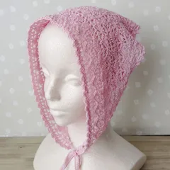 バブーシュカ　クロシェ　ヘッドドレス　手編み 編み物　スカーフ　三角巾　三角スカーフ　大人　レース編み　コットン