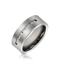 ブリング レディース アクセサリー Bling Jewelry Wide Cubic Zirconia Channel Set CZ Couples Band Ring Tone Titanium Open Grey グレー