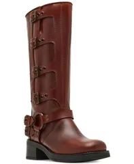 スティーブ マデン レディース シューズ ブーツ・レインブーツ Steve Madden Womens Rocky KneeHigh Buckled Moto Boots Cognac Leather
