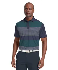 ピージーエーツアー メンズ トップス ポロシャツ プリント PGA TOUR Mens Layered Stripe Print Golf Polo Shirt Peacoat ストライプのサムネイル