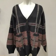 KN3459 ＊4L 大きいサイズ カーディガン 長袖 チェック　チャコール系