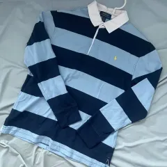 Polo ポロ ストライプ ラグビー pkTシャツ ライトブルー ネイビー ブルー イエロー ポニー