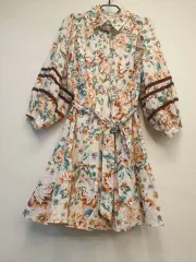 44 M (55) フローラル コットン ONE PIECE (パフスリーブ ツアーベルベット LINE フリル ONE PIECE)