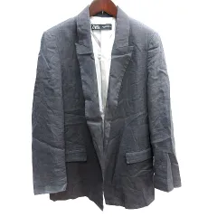 ザラ ZARA テーラードジャケットジャケット 総裏地 麻 リネン M チャコールグレー /AU