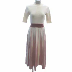 エイミーイストワール eimy istoire ワンピース フレア ロング ニット ハイネック 五分袖 F アイボリー 白 ホワイト ピンク /YK