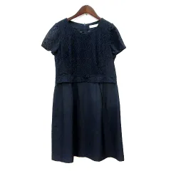 リファンネ Rifanne ワンピース ひざ丈 レース 半袖 15AR XXL 紺 ネイビー /MN