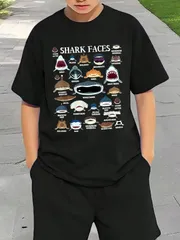 送料無料 ジュニア（サメの種類 面白いサメの顔 サメの恋人 キッズ 先生）熱転写3Dプリント面白いTシャツ パロディ 子供服 男の子 女の子 小学生 中学生 半袖 夏「背面印刷可､備考必須」