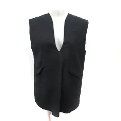 アズールバイマウジー AZUL by moussy ベスト ジレ 総裏地 プルオーバー 麻混 リネン混 S 黒 ブラック /YI