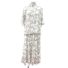 ポール＆ジョー PAUL&JOE ユニクロ UNIQLO セットアップ 上下 ブラウス 花柄 五分袖 ギャザースカート ロング M 白 ホワイト /MN