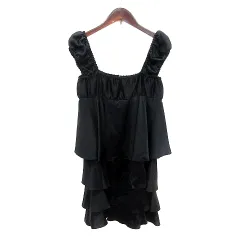 ジルスチュアート JILL STUART ワンピース ミニ ノースリーブ フリル 4 S 黒 ブラック /MN