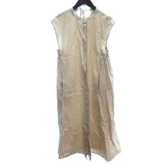 ザラ ZARA シャツワンピース マキシ ロング 背中開き フレンチスリーブ M ベージュ /AU