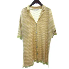 ザラ ZARA ニット カーディガン ノッチドショールカラー オーバーサイズ 総柄 七分袖 M ベージュ /AU