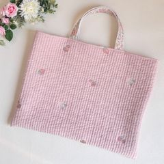 いちご刺繍ヌビ×リバティのレッスンバッグ 30cm×40cm 韓国生地の
