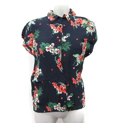 ザラ ベーシック ZARA BASIC シャツ ブラウス 半袖 花柄 黒 ブラック /YI