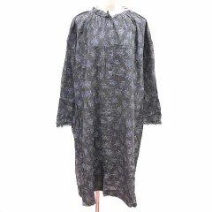 サマンサモスモス SM2 ワンピース ひざ丈 花柄 長袖 F チャコールグレー /YK