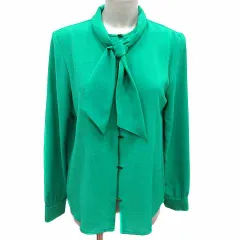 ザラ ZARA ボウタイブラウス シャツ 長袖 XS 緑 グリーン /YK