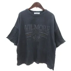 ロデオクラウンズ Rodeo Crowns Tシャツ カットソー クルーネック プリント 切替 メッシュ 七分袖 F チャコールグレー 黄 イエロー /MS