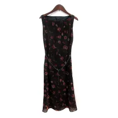 オフオン ofuon ワンピース ミモレ ロング 花柄 ノースリーブ フロッキー チェーン 38 M 茶 ブラウン /MN