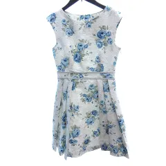 レストローズ L'EST ROSE ワンピース ひざ丈 ジャガード 花柄 ノースリーブ M アイボリー 白 ホワイト /AU