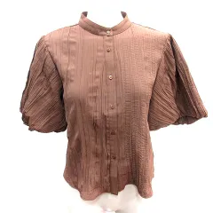 リリーブラウン Lily Brown シャツ ブラウス シワ加工 バルーンスリーブ 五分袖 F 茶 ブラウン /AU