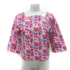 アニエスベー agnes b. シャツ ブラウス プルオーバー スクエアネック 七分袖 総柄 1 S マルチカラー /YI