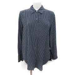 セオリー Theory ブラウス ストライプ 長袖 絹 シルク S 紺 ネイビー /YI