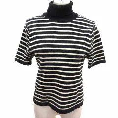 23区 オンワード樫山 ニット セーター タートルネック ボーダー 半袖 ウール アンゴラ混 38 M 黒 ブラック 白 ホワイト /YK