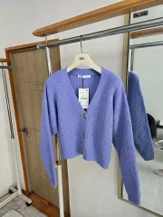 レディースS ザラ クロップド ニット カーディガン パープル