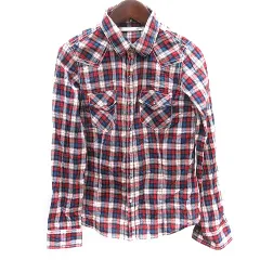 Levi Strauss&Co. ステンカラーシャツ ブラウス チェック 長袖 M 赤 レッド /AU