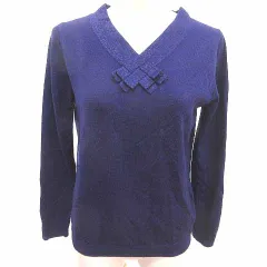 ニューヨーカー NEWYORKER ニット カットソー Vネック 長袖 L 紫 パープル /YK