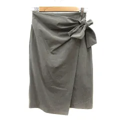 スピック&スパン Spick&Span タイトスカート ひざ丈 ラップ風 リボン フェイクスエード 38 M 緑 カーキ /MN