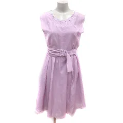 レッセパッセ LAISSE PASSE ワンピース ひざ丈 レース シアー ウエストマーク ノースリーブ 38 ピンク /MS