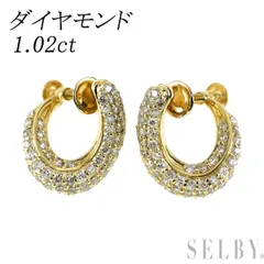 K18YG ダイヤモンド フープ イヤリング 1.02ct パヴェ