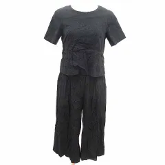 エストネーション ESTNATION パンツ オールインワン サロペット 半袖 麻 リネン 36 S 黒 ブラック /YK