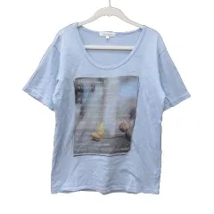 アバハウス ABAHOUSE エクリュ ecru Tシャツ カットソー Uネック プリント 半袖 3 青 ブルー グレー 黒 ブラック /MS