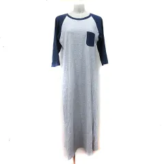 ビームスボーイ BEAMS BOY ワンピース ロング 七分袖 バイカラー グレー 紺 ネイビー /YI