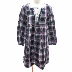 サンカンシオン 3can4on ワンピース ミニ ヘンリーネック フェイクレイヤード チェック 長袖 2 M 紫 パープル /YK