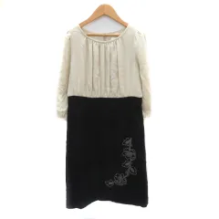 スーナウーナ Sunauna ワンピース ひざ丈 七分袖 38 M ライトベージュ 黒 ブラック /YK25